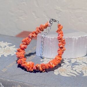 Genuine Eaten Red Coral Beaded Bracelet Adjustable 6.5” to 8”